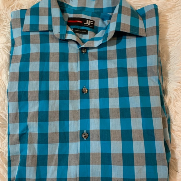 JF J. Ferrar Men’s Button Down Shirt Blue/Gray plaid Long Sleeve S Slim 14-141/2 - Picture 7 of 8